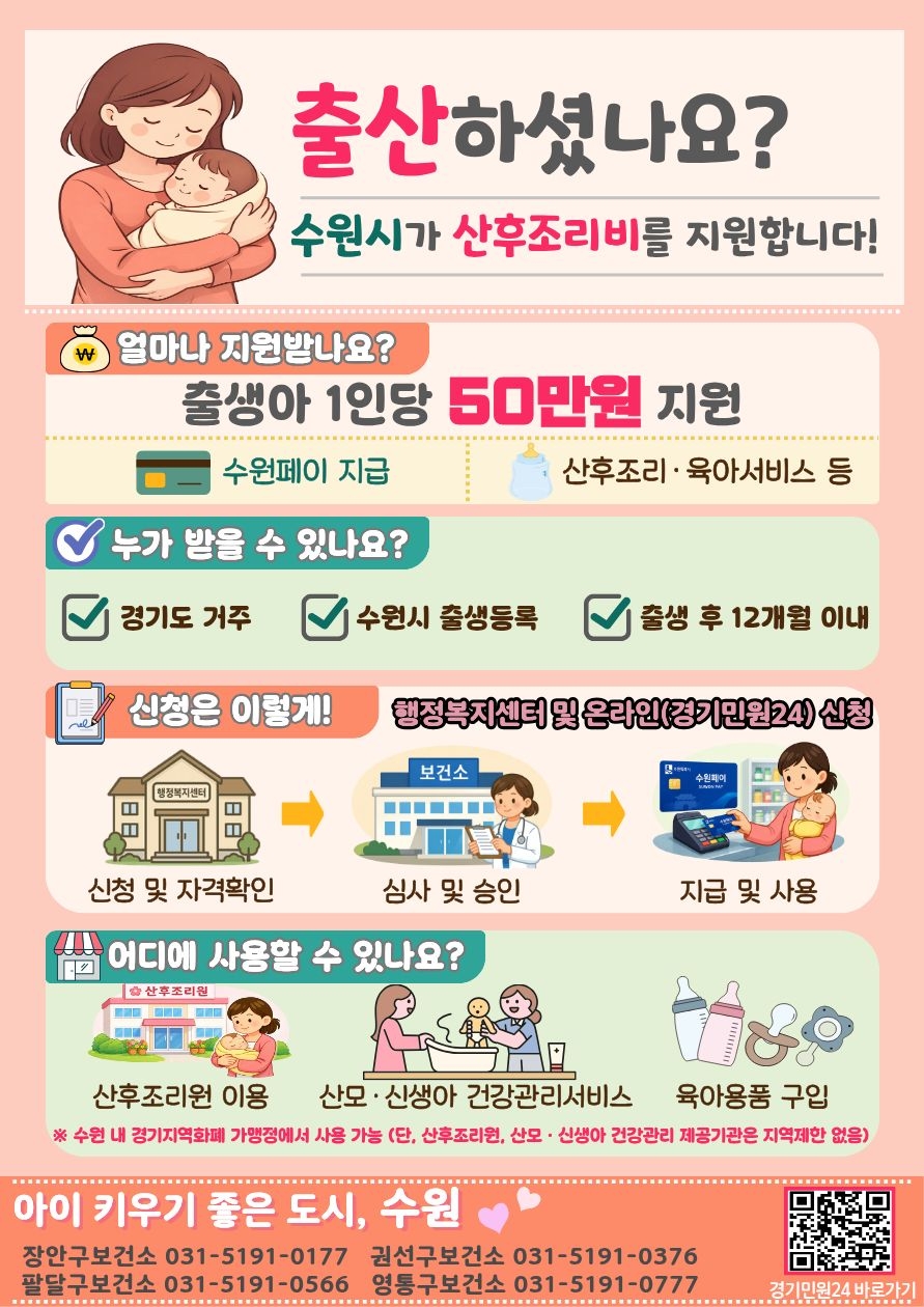 수원시 산후조리비 사업 안내